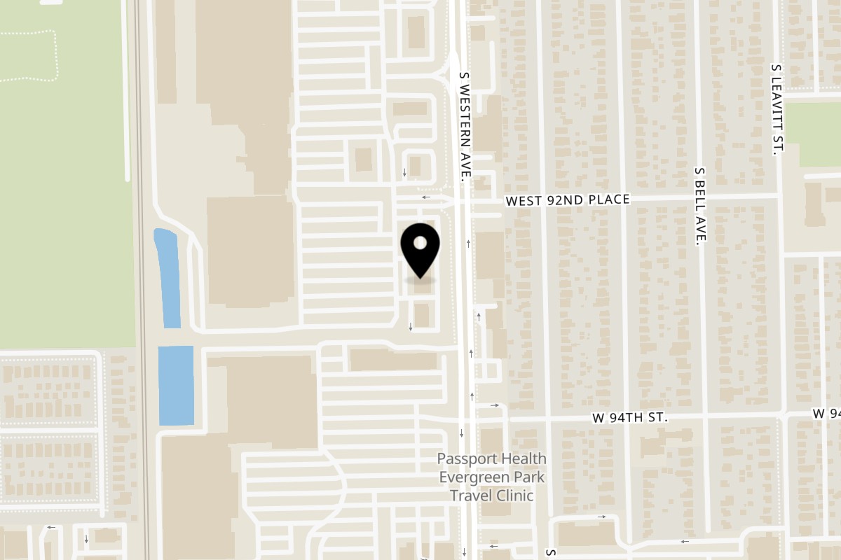 Map showing the location of Toast It IZ Toast It IZ - Evergreen Park on 9204 S Western Ave in Evergreen Park